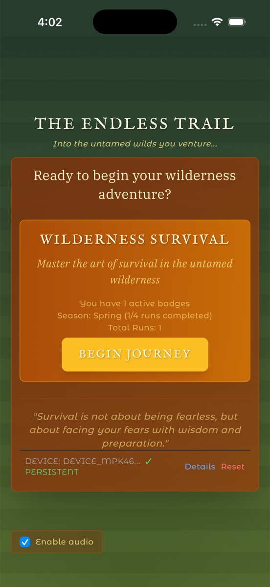 Title screen with wilderness backdrop