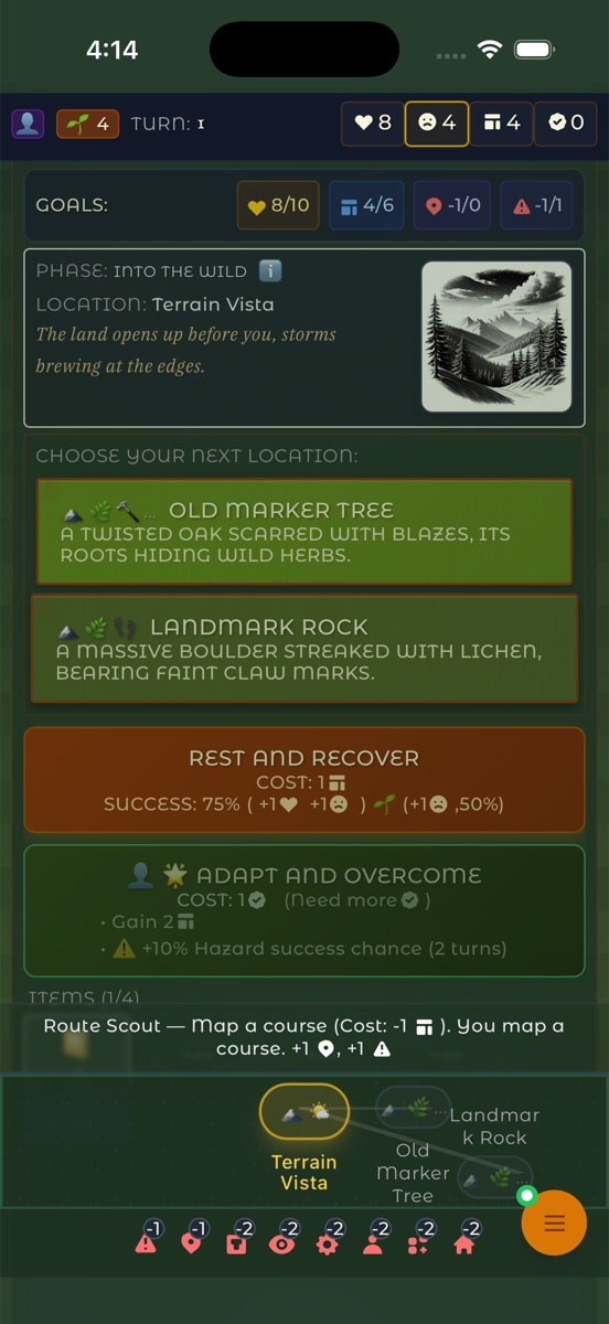 Location map with exploration choices